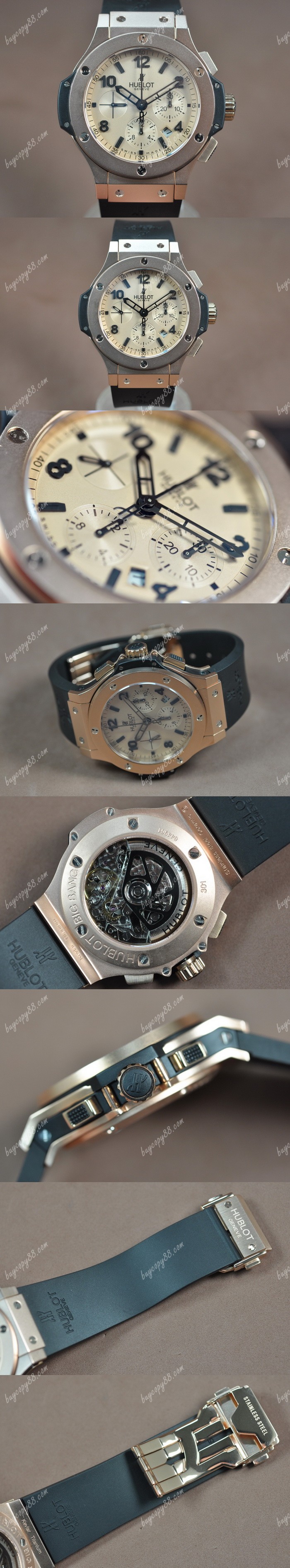 御博Hublot Big Bang 44mm 玫瑰金/RU Black Dial A-7750自動機芯搭載0