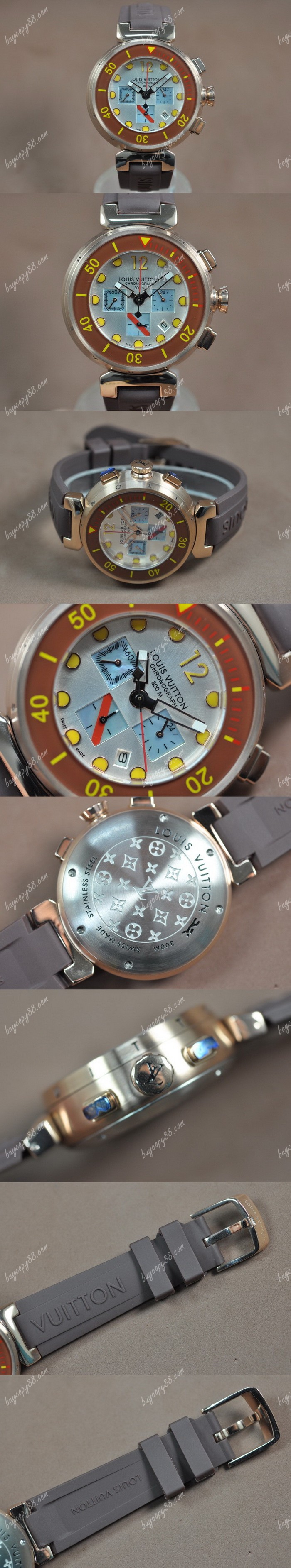  路易威登Louis Vuitton Tambour Diving Ⅱ 玫瑰金/RU Silver White Dial Jap OS20石英機芯0