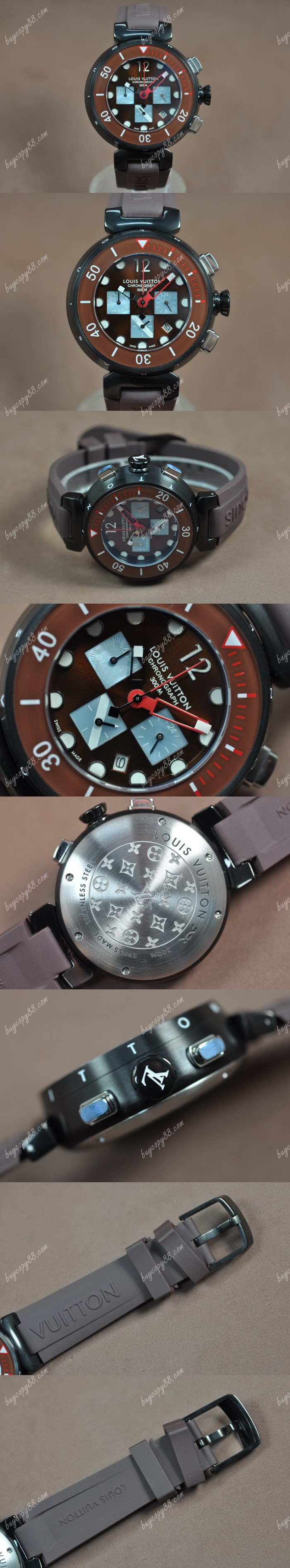  路易威登Louis Vuitton Tambour Diving Ⅱ PVD/RU Brown Dial Jap OS20石英機芯0