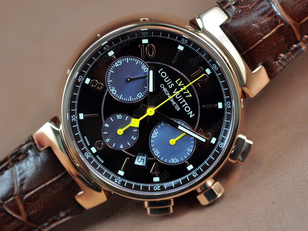 路易威登【男性用】Tambour Chronograph SS/LE Brown Asia 7750 自動機芯搭載．振頻每小時 28,800 次　0