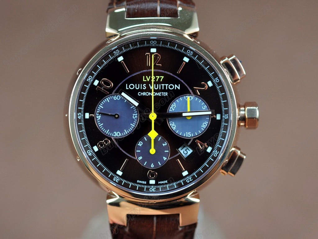 路易威登【男性用】Tambour Chronograph SS/LE Brown Asia 7750 自動機芯搭載．振頻每小時 28,800 次　7