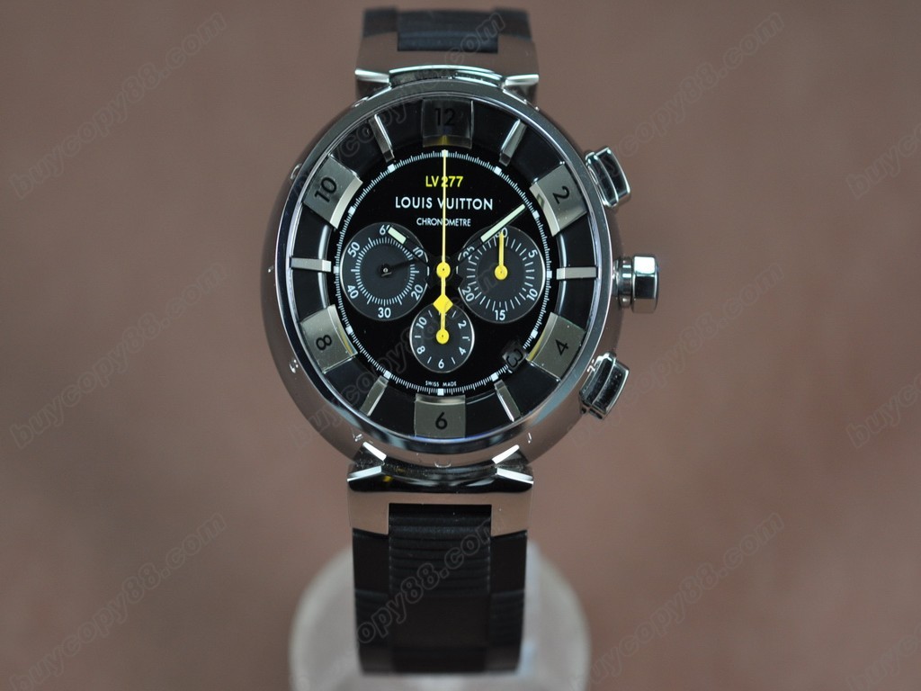 路易威登【男性用】Tambour 227 Chrono SS/RU Blk A-7750 自動機芯搭載．振頻每小時 28,800 次　5