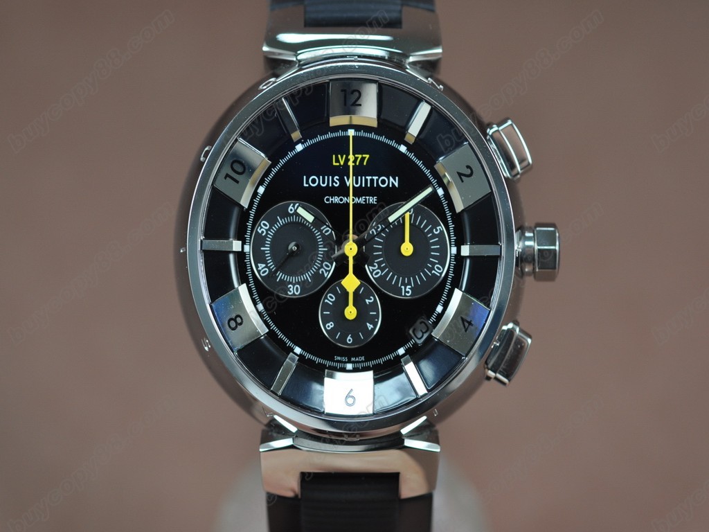 路易威登【男性用】Tambour 227 Chrono SS/RU Blk A-7750 自動機芯搭載．振頻每小時 28,800 次　6