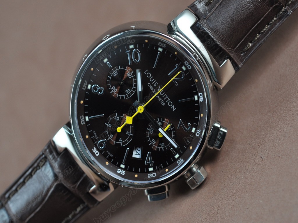 路易威登【男性用】Tambour Chronograph SS Brown Asian 7750 自動機芯搭載．振頻每小時 28,800 次　2