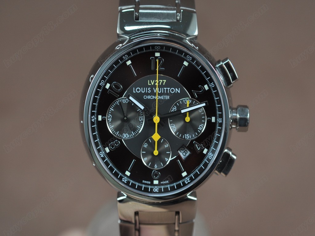 路易威登【男性用】Tambour Chronograph SS Brown Asian 7750 自動機芯搭載．振頻每小時 28,800 次　0