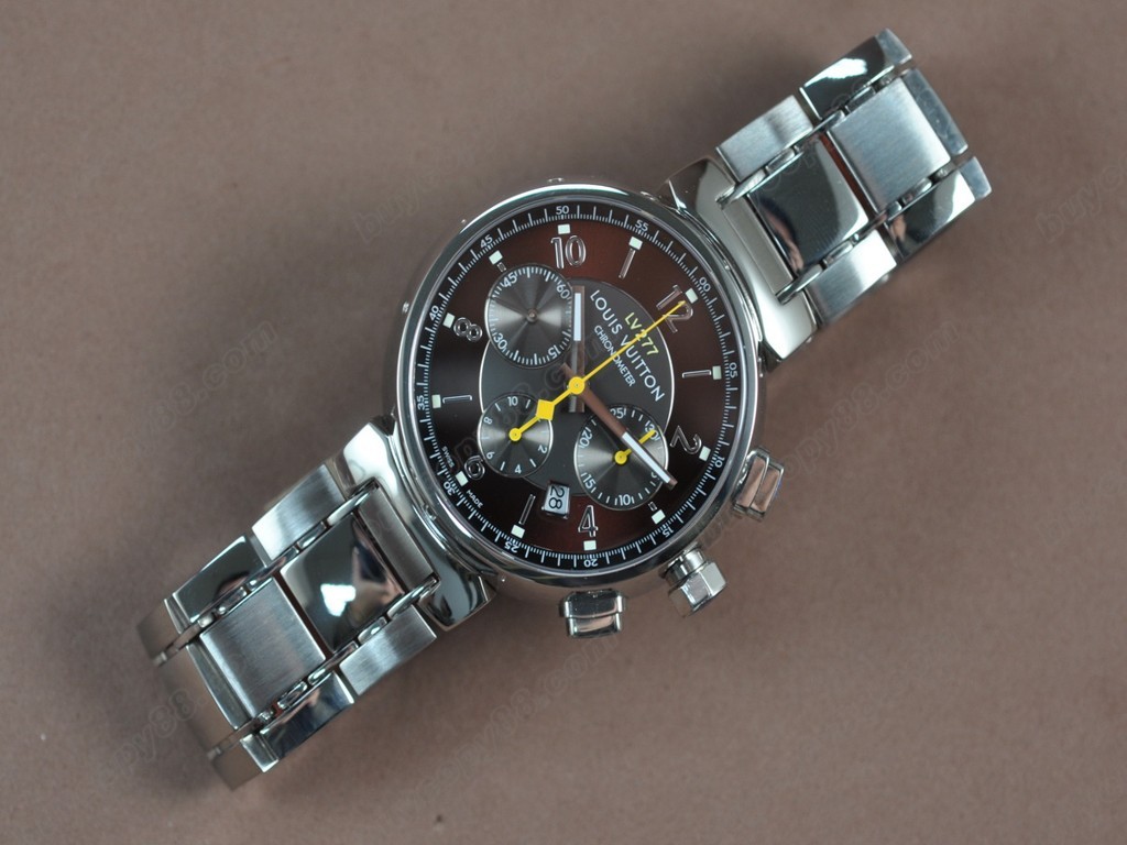 路易威登【男性用】Tambour Chronograph SS Brown Asian 7750 自動機芯搭載．振頻每小時 28,800 次　2