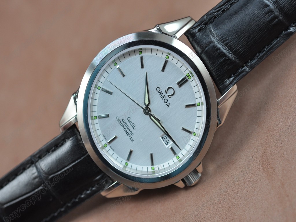 歐米茄 【男性用】Deville SS White Dial Leather Strap Swiss Eta 2834-2 自動機芯搭載7