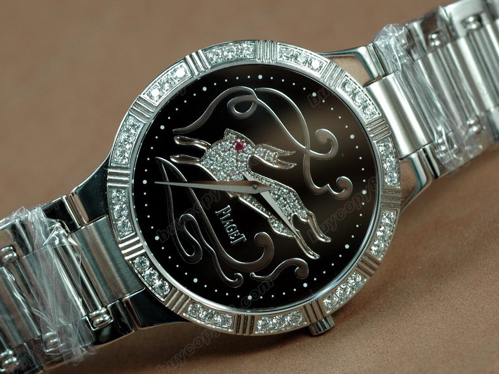 伯爵錶 Sculpture Totem SS Case Diamond Black Dial Swiss石英機芯搭載0