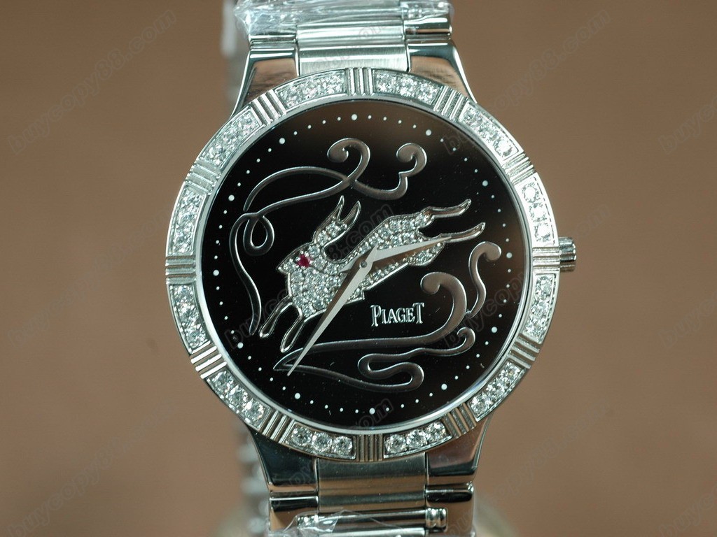 伯爵錶 Sculpture Totem SS Case Diamond Black Dial Swiss石英機芯搭載1