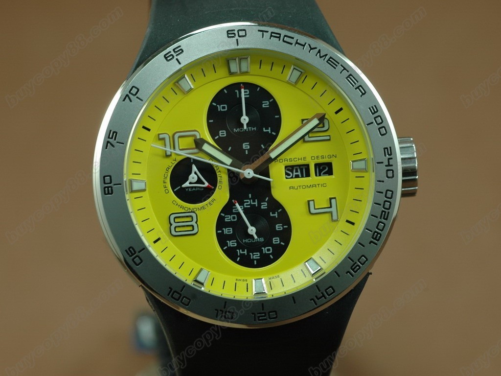 保時捷【男性用】 Flat 6 Working Chronograph PVD Case with Yellow Dial-Same Structure As 7750自動機芯搭載0