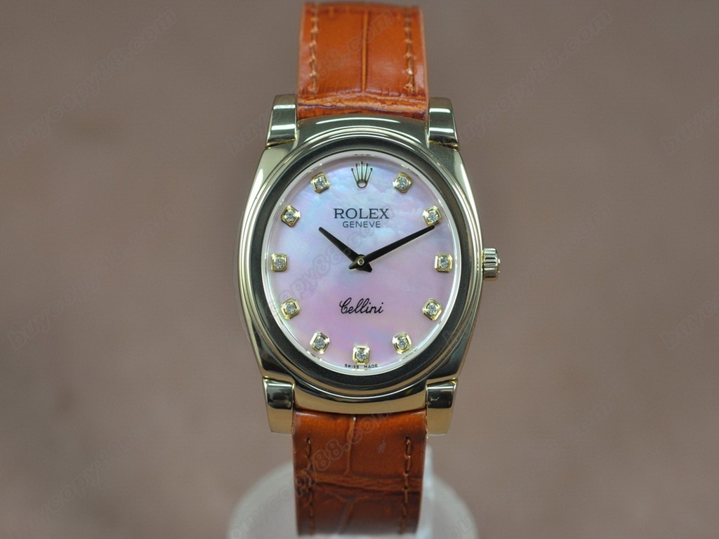 勞力士【男女兼用】Cellini 36mm YG/LE Pearl blue dial Ronda 762 石英機芯搭載0