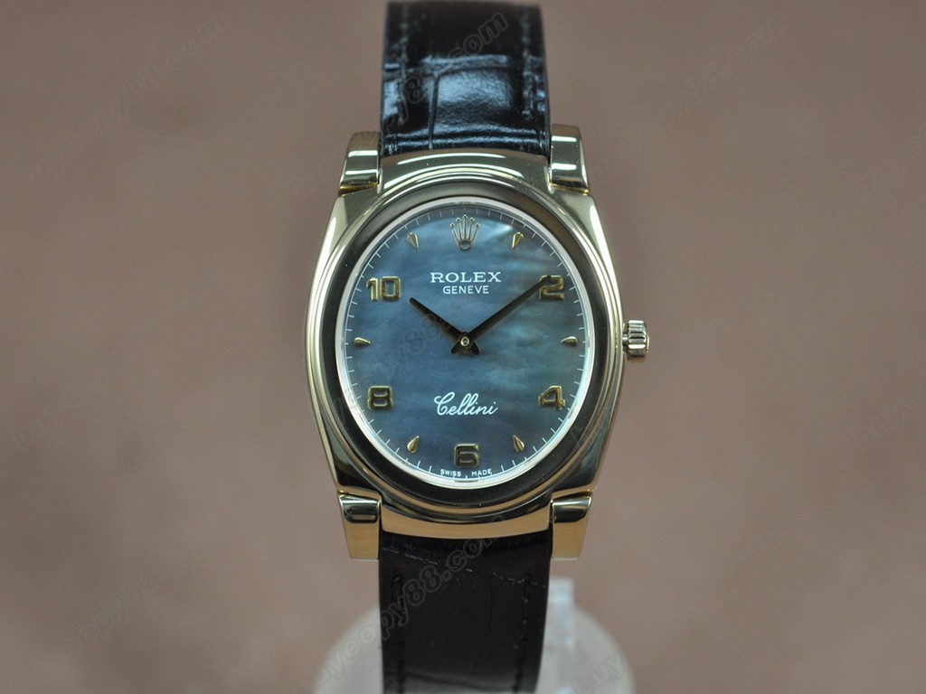 勞力士【男女兼用】Cellini 36mm YG/LE Pearl blue dial Ronda 762 石英機芯搭載0