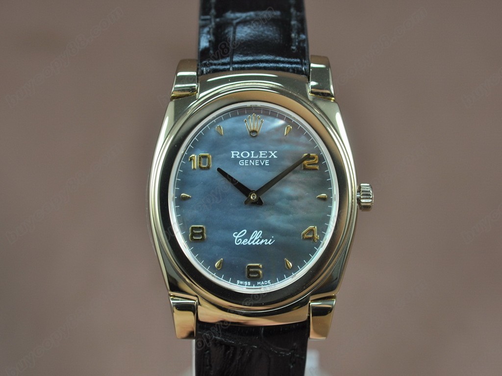 勞力士【男女兼用】Cellini 36mm YG/LE Pearl blue dial Ronda 762 石英機芯搭載1