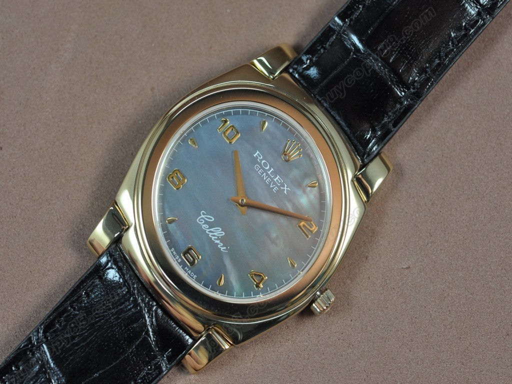 勞力士【男女兼用】Cellini 36mm YG/LE Pearl blue dial Ronda 762 石英機芯搭載3