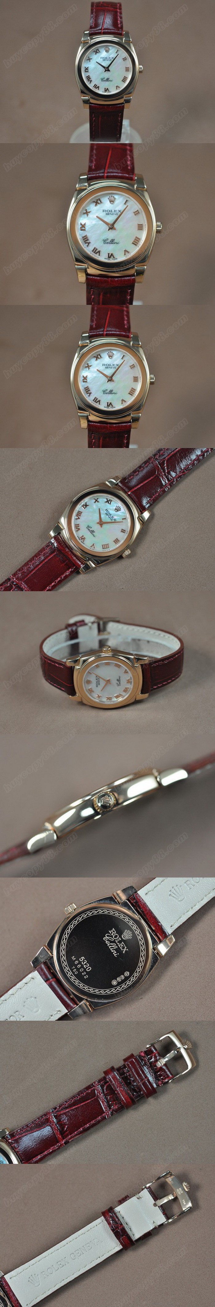  勞力士 Watches Cellini 32mm 玫瑰金/LE Pearl 白 文字盤 Ronda 762 石英機芯 搭 載  0