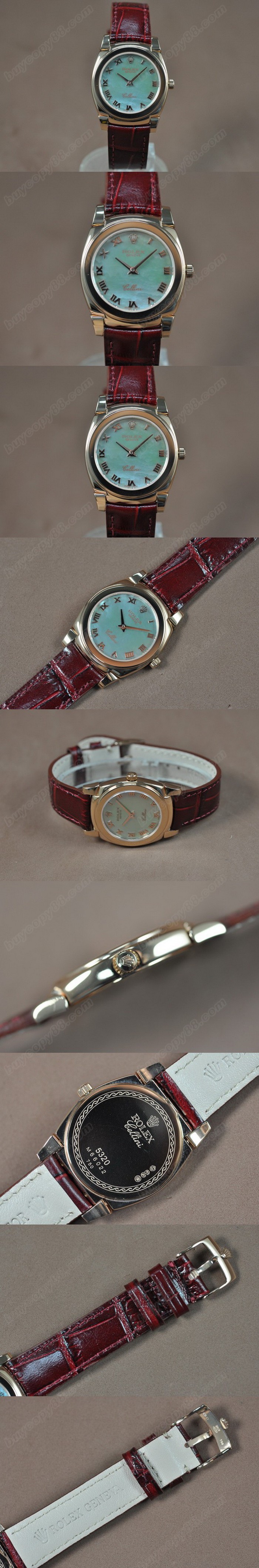  勞力士 Watches Cellini 32mm 玫瑰金/LE Pearl 綠 文字盤 Ronda 762 石英機芯 搭 載  0