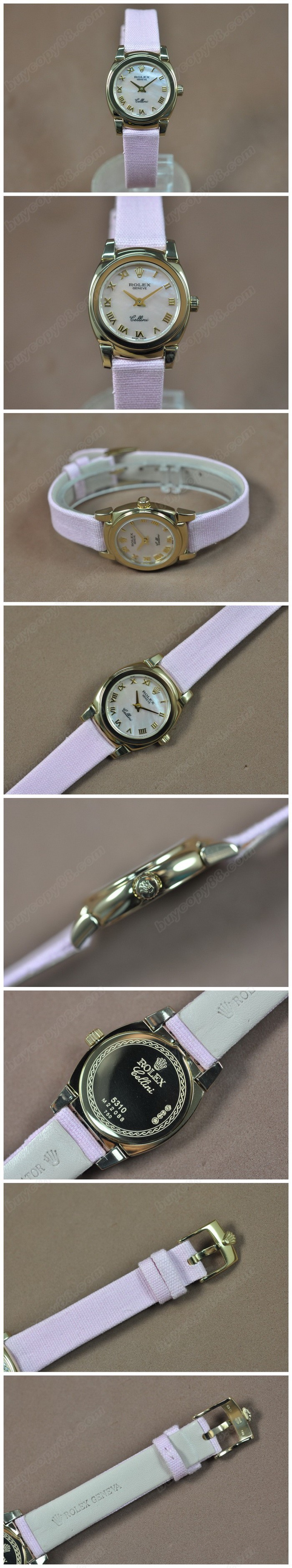 勞力士 Watches Cellini 26mm YG/LE Pearl ピンク 文字盤 Ronda 762 石英機芯 搭 載  0