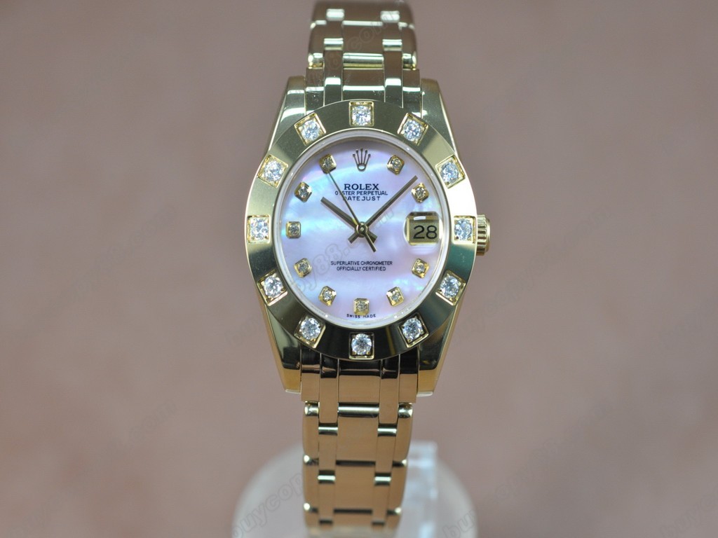 勞力士【女性用】DateJust Mid 34mm Full YG White Dial A-2836-2自動機芯搭載0