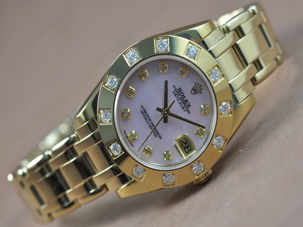 勞力士【女性用】DateJust Mid 34mm Full YG White Dial A-2836-2自動機芯搭載2