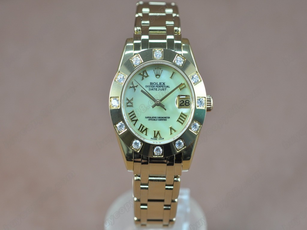 勞力士【女性用】DateJust Mid 34mm Full YG White Dial A-2836-2 自動機芯搭載5