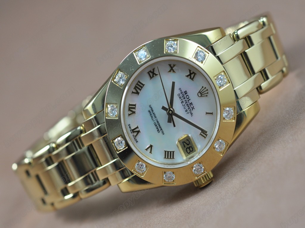 勞力士【女性用】DateJust Mid 34mm Full YG White Dial A-2836-2 自動機芯搭載2