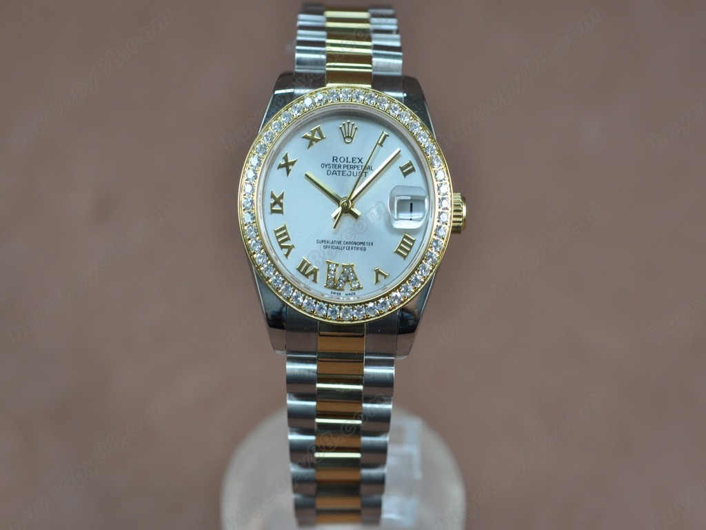 勞力士【男性用】DateJust 36mm TT Diamonds White Dial A-2836-2自動機芯搭載0