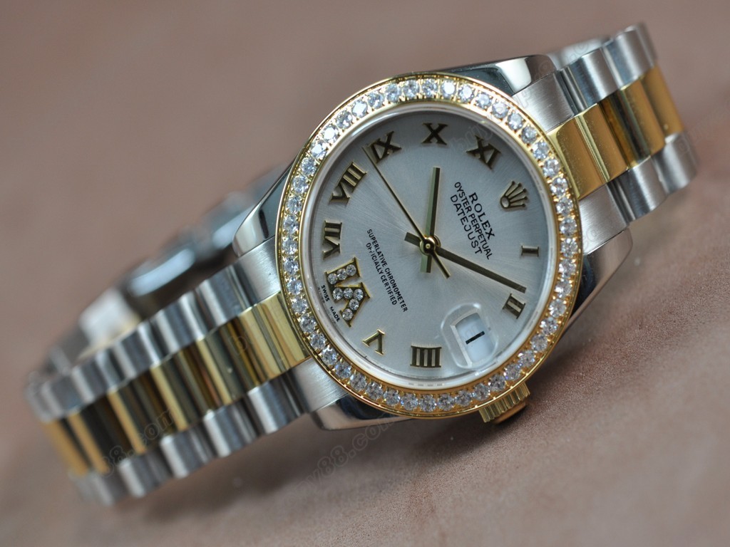 勞力士【男性用】DateJust 36mm TT Diamonds White Dial A-2836-2自動機芯搭載3