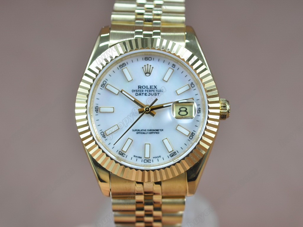 勞力士【男性用】DateJust 41mm Full YG White Dial A-2836-2 自動機芯搭載0