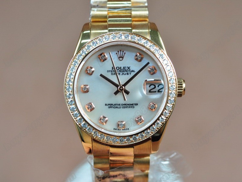 勞力士【女性用】 DateJust 26mm Full RG Diamonds White Dial A-2671-2 自動機芯搭載1