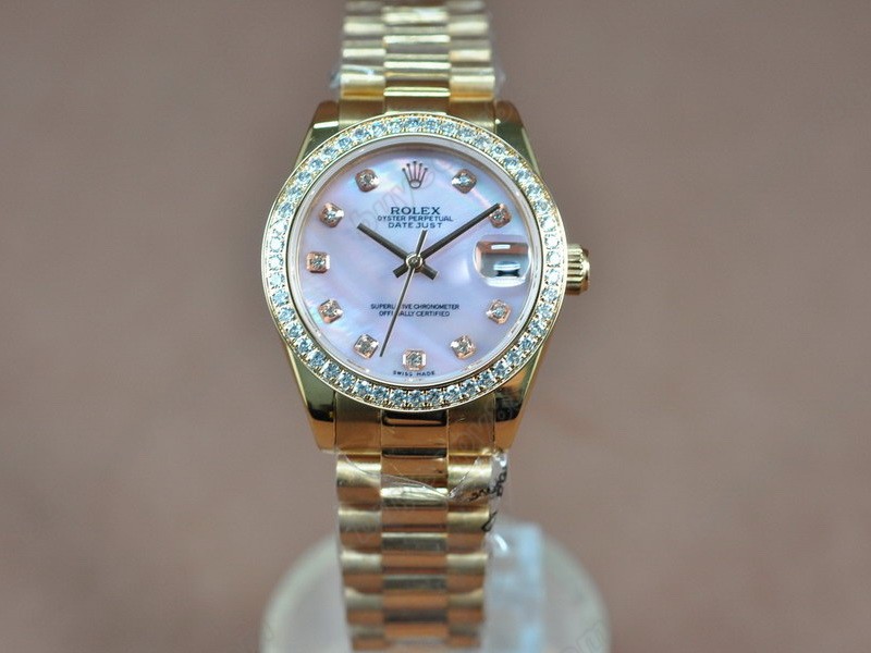 勞力士【男性用】DateJust 36mm Full RG Diamonds White Dial A-2836-2自動機芯搭載0