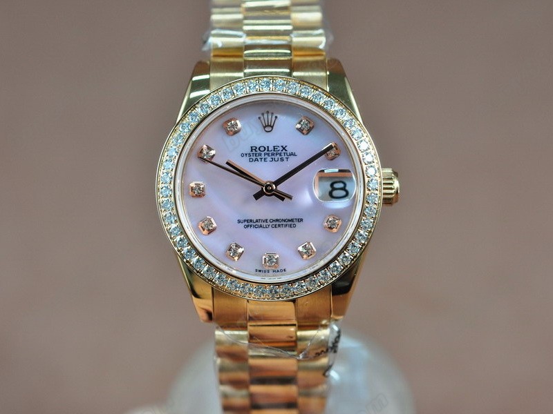 勞力士【男性用】DateJust 36mm Full RG Diamonds White Dial A-2836-2自動機芯搭載1