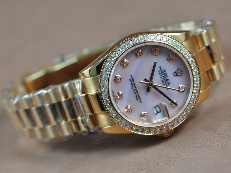 勞力士【男性用】DateJust 36mm Full RG Diamonds White Dial A-2836-2自動機芯搭載3