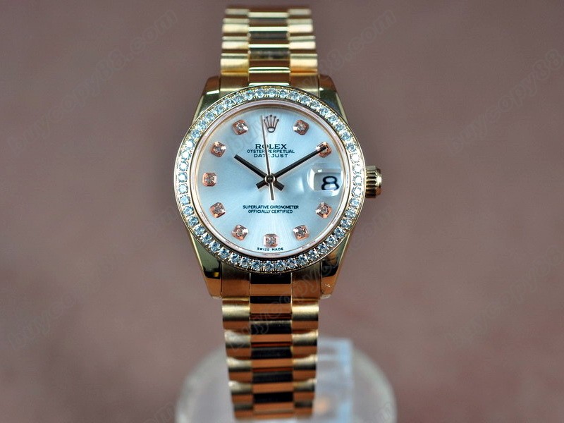 勞力士【男性用】 DateJust 36mm Full RG Diamonds White Dial A-2836-2自動機芯搭載0