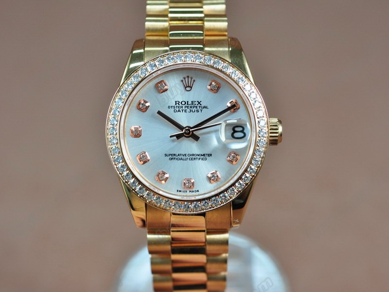 勞力士【男性用】 DateJust 36mm Full RG Diamonds White Dial A-2836-2自動機芯搭載2