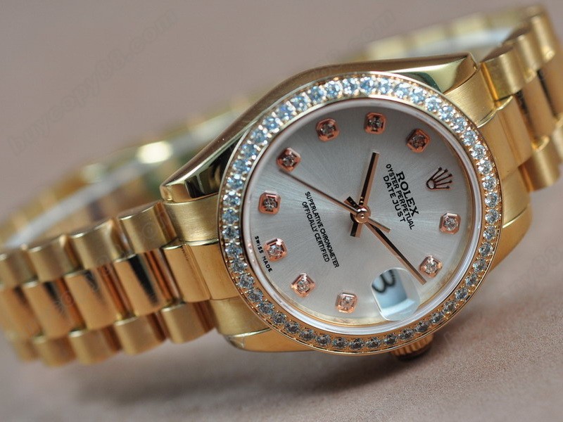 勞力士【男性用】 DateJust 36mm Full RG Diamonds White Dial A-2836-2自動機芯搭載5