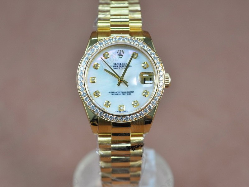 勞力士【男性用】 DateJust 36mm Full YG Diamonds White Dial A-2836-2 自動機芯搭載7