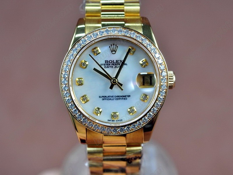 勞力士【男性用】 DateJust 36mm Full YG Diamonds White Dial A-2836-2 自動機芯搭載4