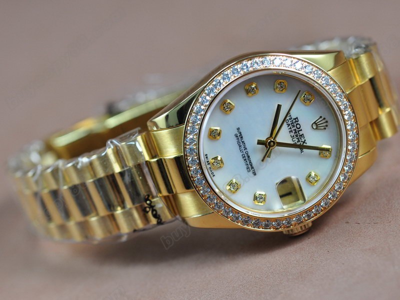 勞力士【男性用】 DateJust 36mm Full YG Diamonds White Dial A-2836-2 自動機芯搭載2