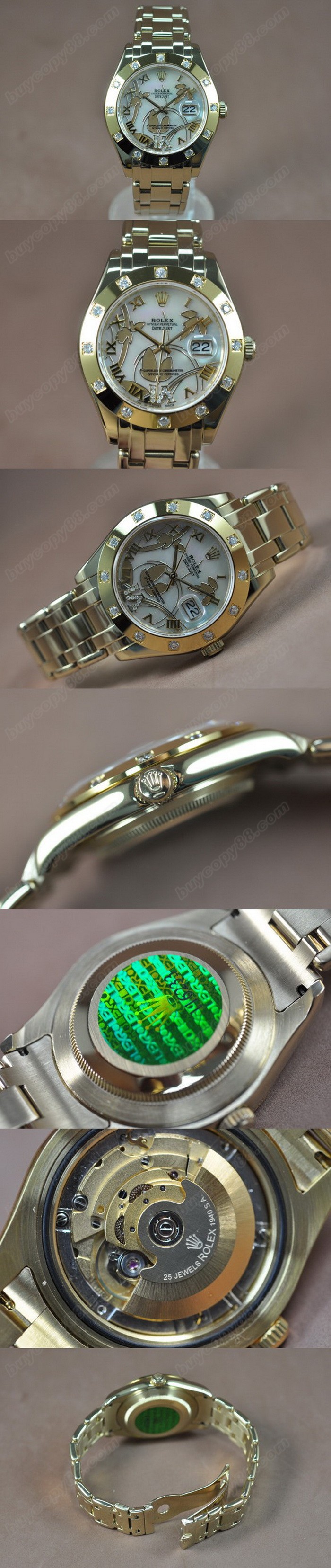 勞力士 Watches DateJust 2011 Flora YG 12-Diam Pearl 白 A-2836-2 自動機芯 搭 載0