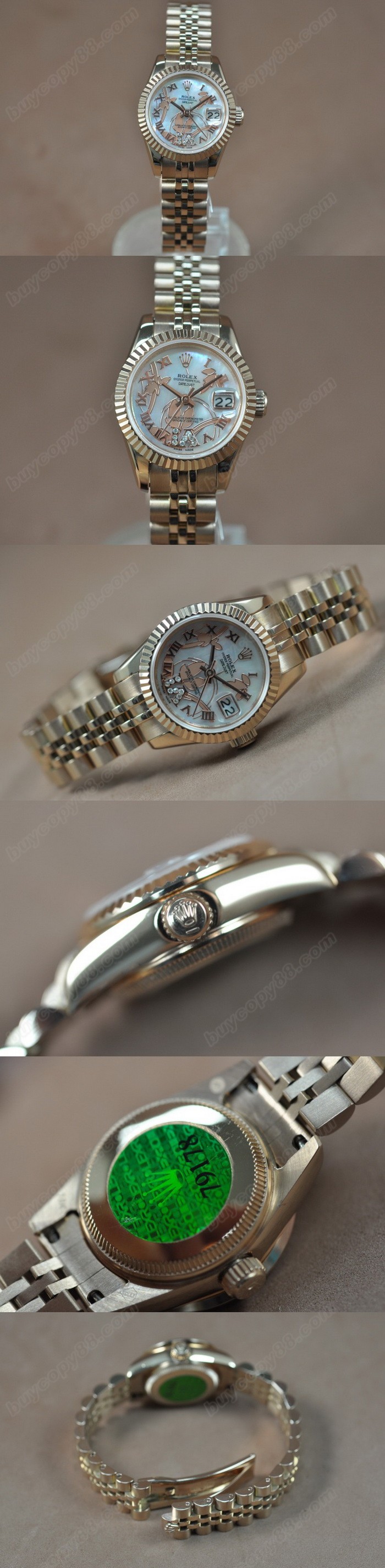 勞力士 Watches DateJust 26mm 2011 Flora 玫瑰金 Pearl 白 A-2671-2 自動機芯 搭 載 0