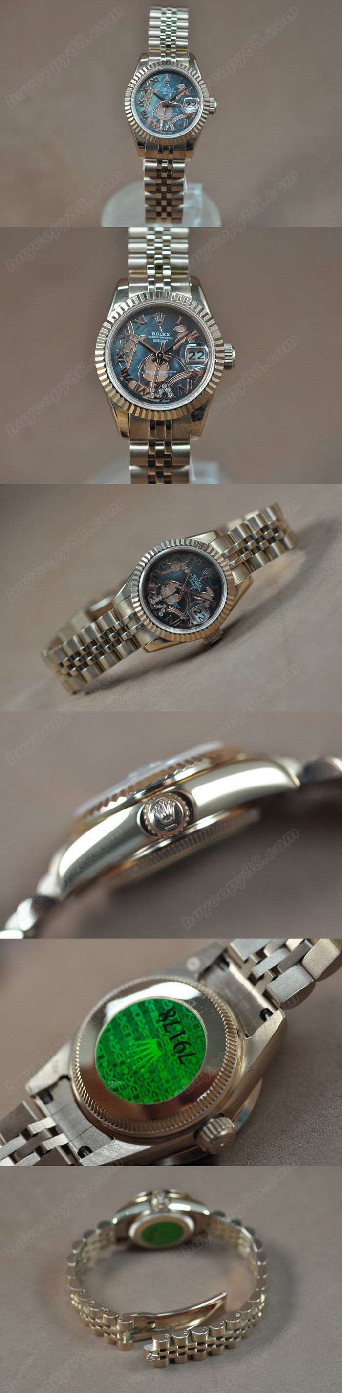 勞力士 Watches DateJust 26mm 2011 Flora 玫瑰金 Pearl 灰色 A-2671-2 自動機芯 搭 載 0