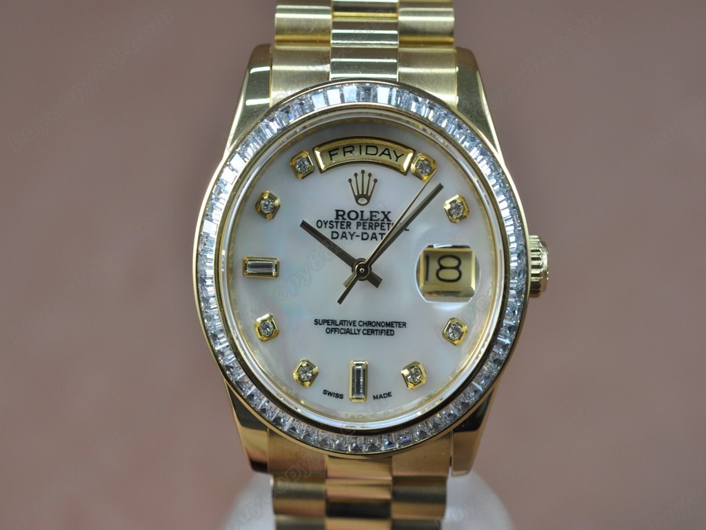 勞力士【男性用】 DateDay 41mm Full RG Diamonds White Dial A-2836-2 自動機芯搭載6