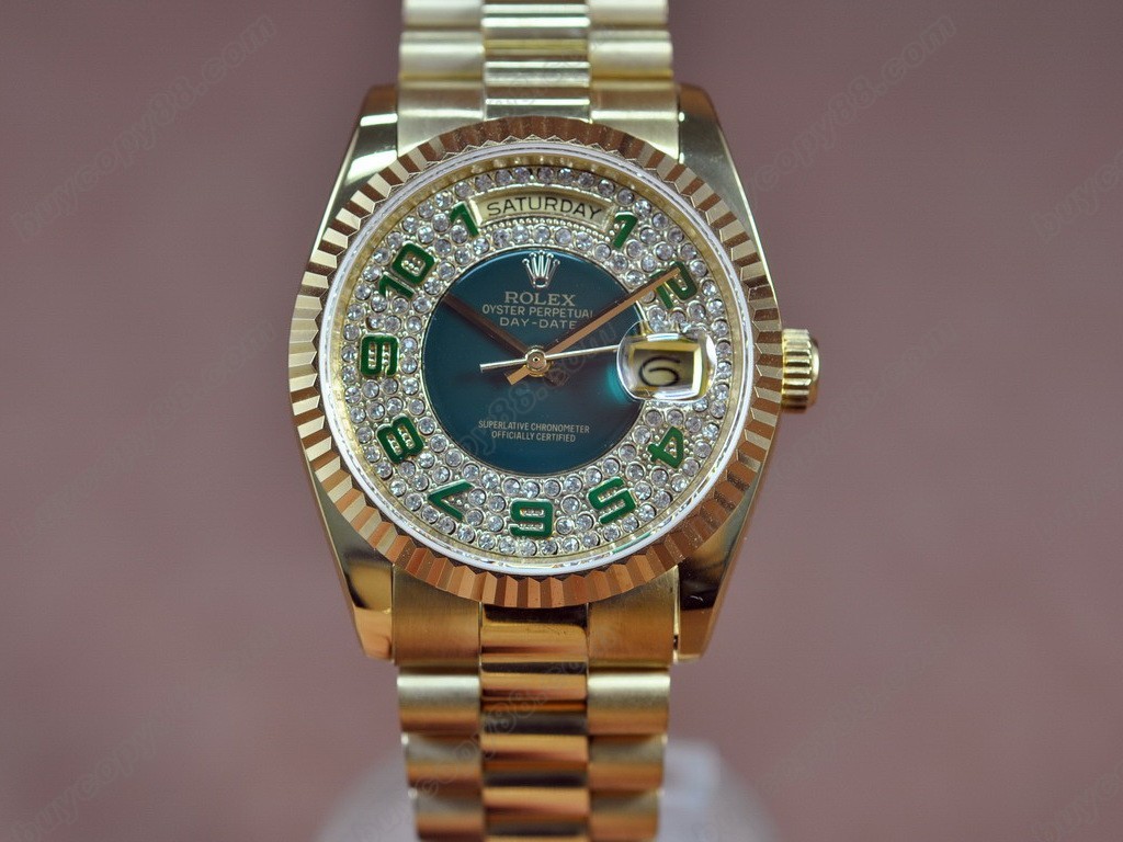 勞力士【男性用】DateDay 36mm Full YG Diamonds Dial A-2836-2 自動機芯搭載1