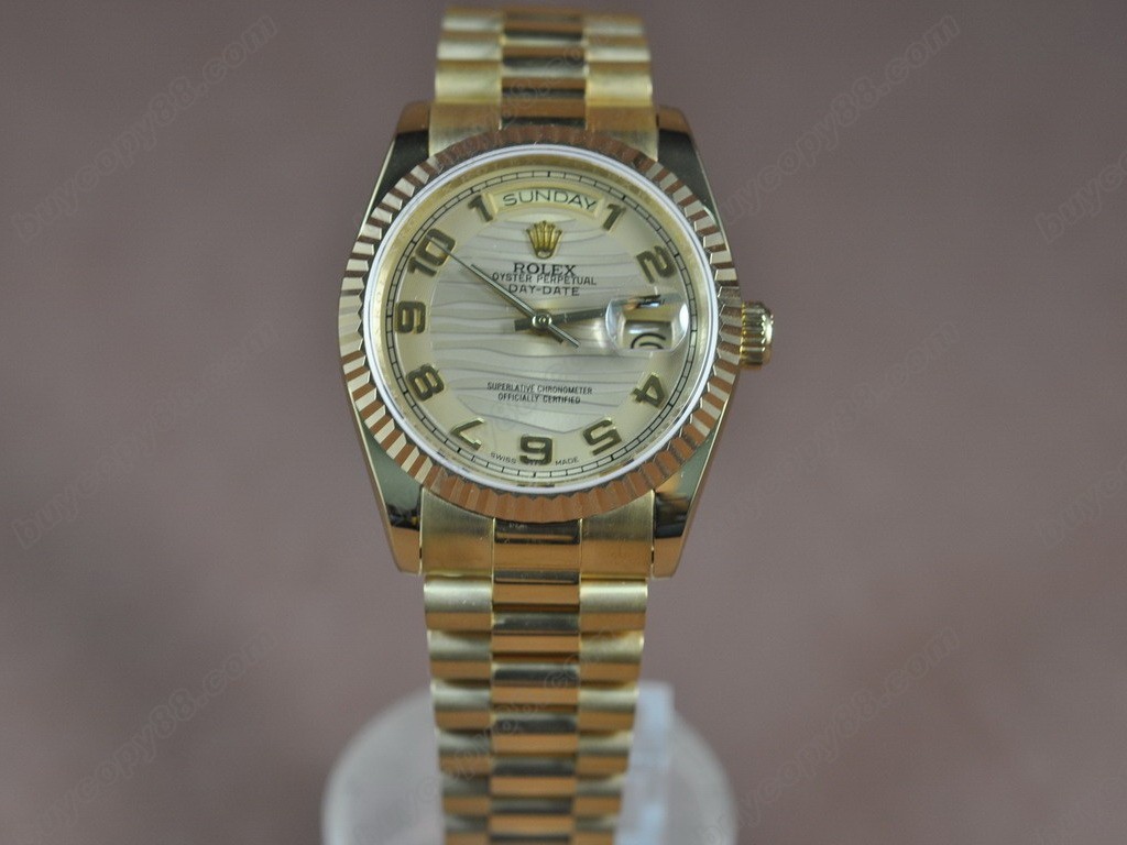 勞力士【男性用】 DateDay 36mm Full YG White Dial A-2836-2 自動機芯搭載0