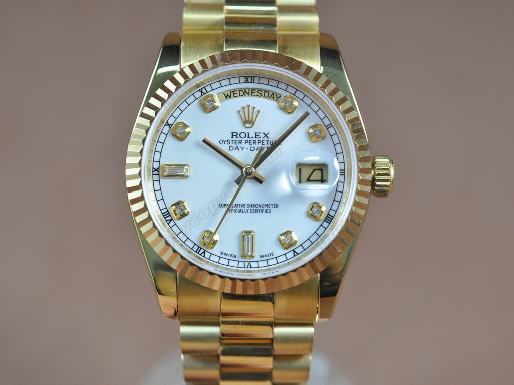 勞力士【男性用】 DateDay 36mm Full YG White Dial A-2836-2自動機芯搭載8