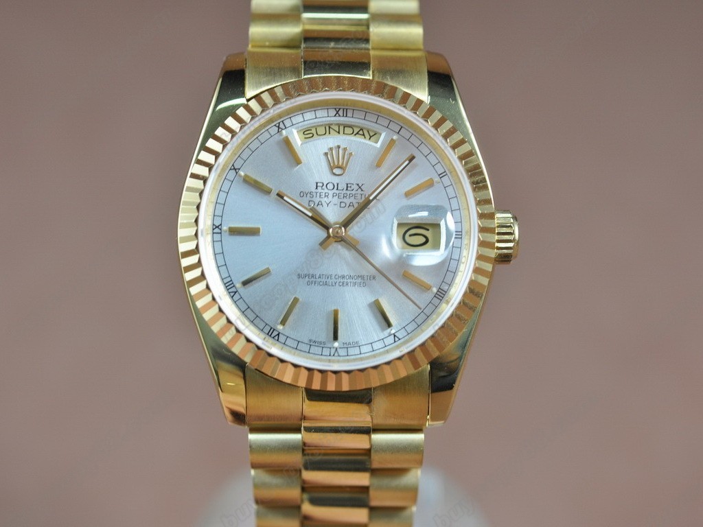 勞力士【男性用】 DateDay 36mm Full YG White Dial A-2836-2 自動機芯搭載8