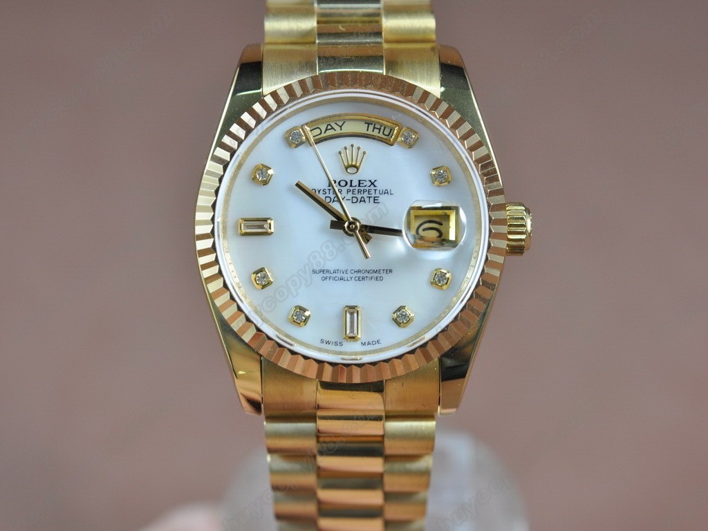 勞力士【男性用】 DateDay 36mm Full YG White Dial A-2836-2自動機芯搭載8