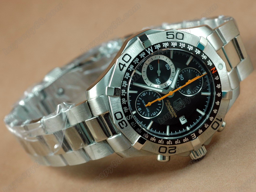 豪雅【男性用】 Aquaracer Chrono Date SS Black A-7750自動機芯搭載．振頻每小時 28,800 次3