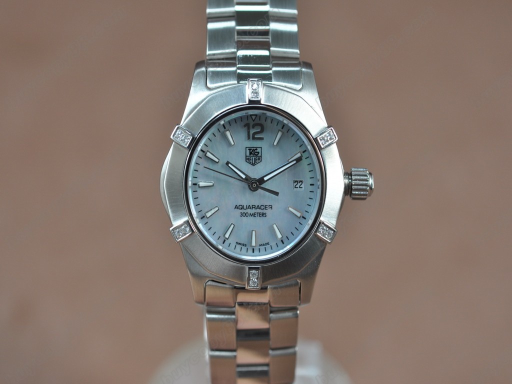 豪雅【女性用】 Aquaracer Ladies SS/SS/Diam Pearl blue Swiss Eta 石英機芯搭載9