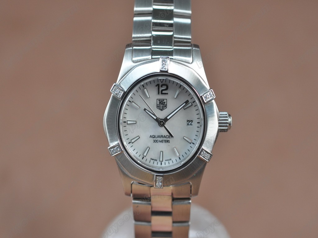 豪雅【女性用】Aquaracer Ladies SS/SS/Diam Pearl white Swiss Eta 石英機芯搭載8